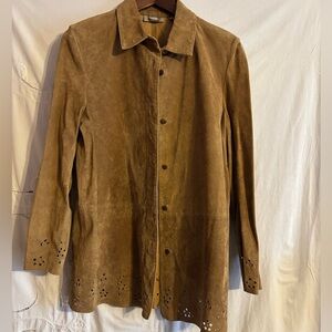 Nordstrom shirt suede leather jacket button front closure dark cream. Vintage